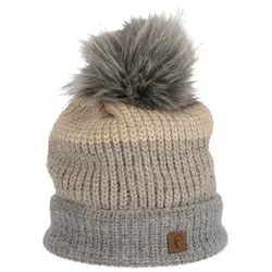 Faera Bommelmütze Wintermütze warm gefüttert mit Kunstfell Bommel-Mütze Damen Herren beige|braun|grau
