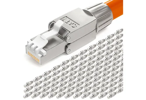 hb-digital 100x CAT7 Netzwerkstecker RJ45 LSA STP - Hochwertige CAT.7 Netzwerkstecker, geschirmt für optimale Leistung. Ideal für DIY-Netzwerkinstallationen, werkzeuglose Montage und wiederverwendbar. Robuste Zinklegierung für Langlebigkeit.