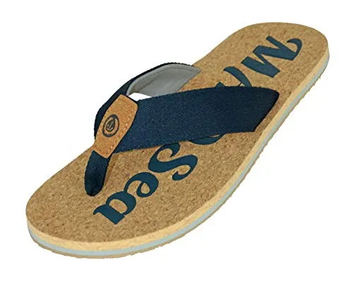 MADSea Herren Damen Unisex Zehenstegpantolette Nature | Flip Flop Zehentrenner Sandale Strand Sommer | Korkoptik dunkelblau grau, Größe:36 EU