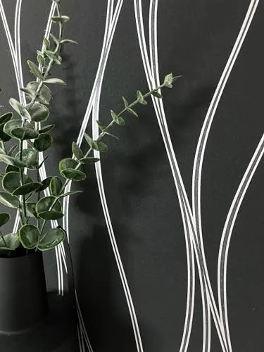 Newroom Tapete Schwarz Vliestapete Streifen - Streifentapete Modern Silber Grau Linien Wellen Streifenmuster Grafisch gestreifte Tapete Glanztapete inkl. Tapezier-Ratgeber