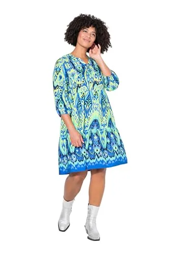 Angel of Style Damen große Größen Übergrößen Plus Size Kleid, A-Linie, Ornament-Print, 3/4-Ärmel smaragd 52 840025431-52