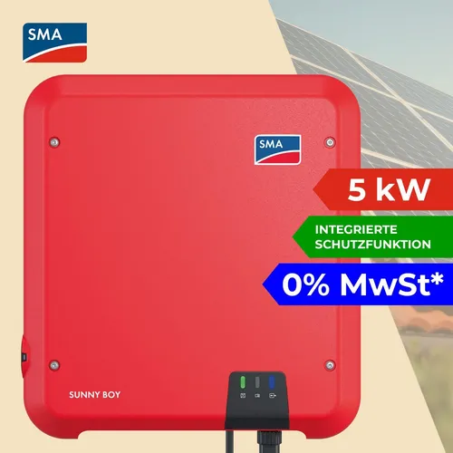 SMA Solar-Wechselrichter Sunny Boy 5.0 - Solarzellen & Solarzellen-Sets, 5000 W Nennleistung mit intuitiver Inbetriebnahme und erweiterbar für intelligentes Energiemanagement.