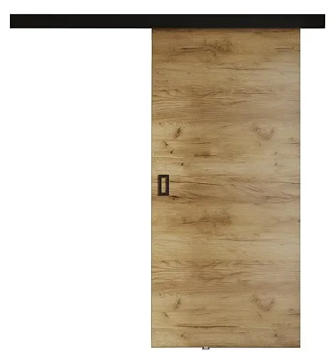 KIER FURNITURE Schiebetür Komplettset WERDI 90 - Innentüren Komplettset - Wohnzimmer Schiebetür - Modern Schiebetüren - Sliding Door - Tür Eiche Sonoma 96x205x1,6 cm