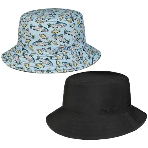 Stetson Allover Fish Bucket Wendehut Flexibel Stylisch UV-Schutz 40 Damen Herren Frühjahr Sommer blau L (58-59 cm)