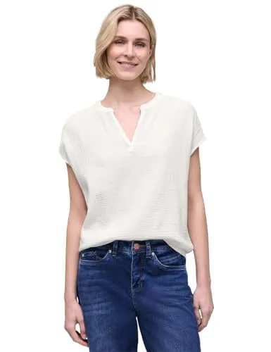 Street One Damen Blusenshirt aus Musselin-Qualität - Leichtes Blusenshirt mit Split Neck und lässigem Schnitt, ideal für den Sommer. Aus reiner Baumwolle für hohen Tragekomfort.