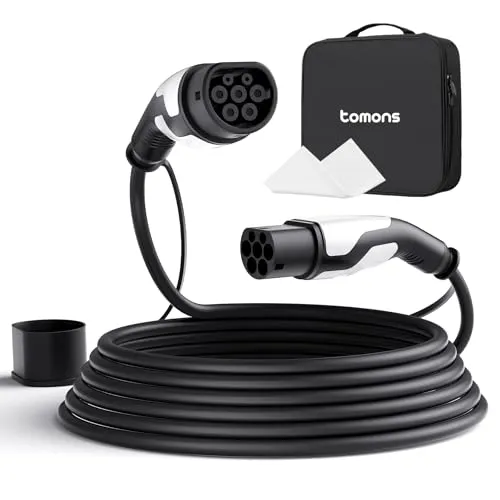 tomons Typ 2 Ladekabel 22KW 5M 32A - Ladestationenzubehör für Elektrofahrzeuge: Schnellladung mit bis zu 22 KW, IP55 Schutz für sicheres Laden bei jedem Wetter und inklusive Tragetasche und Mikrofasertuch für einfache Handhabung.