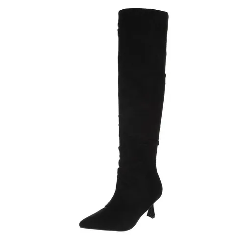 Ital-Design Damen Overknees Stiefel Wildlederoptik Schwarz Gr. 36 - Elegante Overknees in Wildlederoptik für Damen, ideal für Frühling und Herbst. Mit 7 cm Pfennigabsatz und praktischem Reißverschluss für einen stilvollen Auftritt.