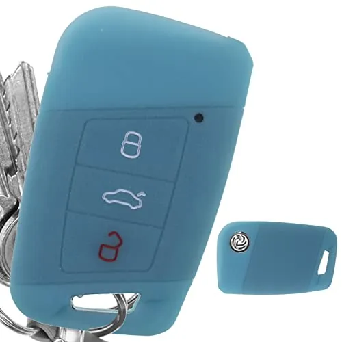 KEYLESS Schlüssel Hülle Glow Blau Kompatibel mit VW Passat B8 Arteon Skoda Kodiaq