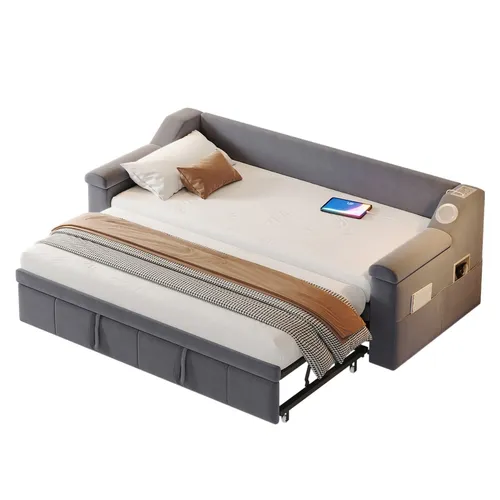 Polsterbett Schlafsofa Grau mit Bluetooth-Stereoanlage