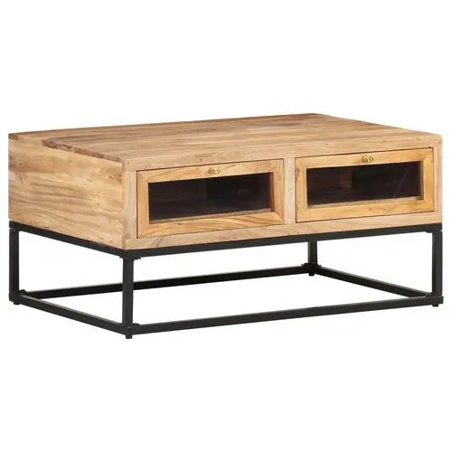 Industrieller Couchtisch 90x60x40 cm aus massivem Akazienholz