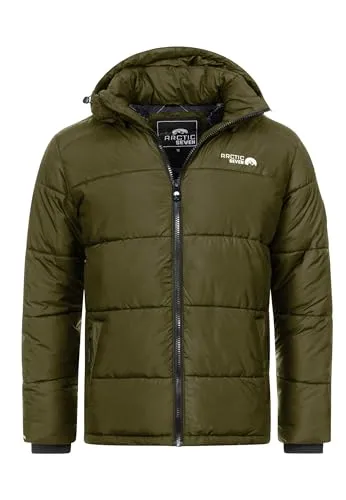 Arctic Seven Herren Winter Steppjacke AS-333 in Dunkeloliv - Hochwertige Winterjacke für Herren mit wasserabweisendem Material und abnehmbarer Kapuze. Ideal für kaltes Wetter und vielseitige Kombinationsmöglichkeiten.