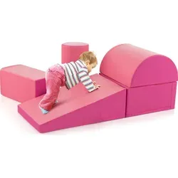 COSTWAY 5-teilige Schaumstoffbausteine in Pink – Riesenbausteine für Kinder - Weiche Schaumstoffbausteine für sicheres Spielen und Klettern. Ideal zur Förderung der motorischen Fähigkeiten und Koordination. Leicht zu reinigen und platzsparend verstaubar.
