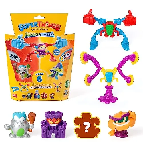 Superthings Serie Mutant Battle – 6er-Pack – enthält 4 SuperThings (1 silberner Kapitän) und 2 Exoskeletons, Packung mit 5 von 6 Stück