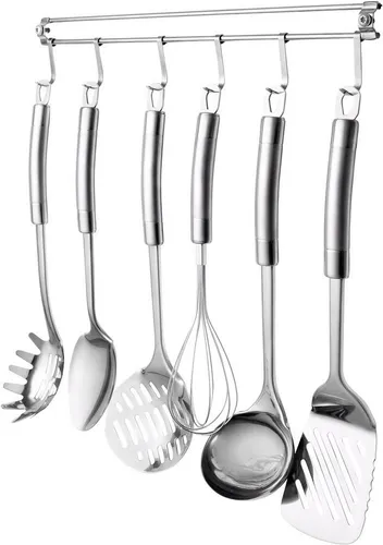 CS Koch-Systeme Kochbesteck-Set EXQUISITE - 7-teiliges Edelstahl Küchenhelfer-Set mit Hängeleiste, spülmaschinengeeignet und ideal für eine stilvolle und praktische Küchenausstattung.