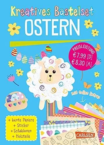 Bastelset für Kinder: Kreatives Bastelset: Ostern: Set mit Bastelpapier, Seidenpapier, Stickern und Holzteilen | Bastelspaß zu Ostern mit vielen tollen Extras für Kinder ab 6 Jahren