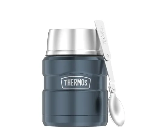 THERMOS STAINLESS KING Thermobehälter für Essen ice grey 0,47l - Edelstahl, absolut dicht, hält Speisen 9h heiß & 14h kalt, mit klappbarem Löffel, BPA-frei