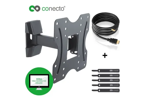 conecto TV-Wandhalterung TV Wandhalter für LCD LED Fernseher & Monitor, (bis 42 Zoll, inklusive HDMI-Kabel und Klett-Kabelbinder, neigbar, schwenkbar)