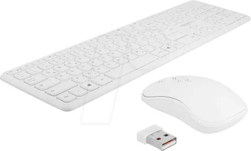 DELOCK 12703 - Funk Tastatur- und Maus-Kombination, weiß - Maus-Tastatur-Sets für Büro und Home-Office, kabellos mit Multimedia-Tasten und flachem Design, ideal für effizientes Arbeiten.