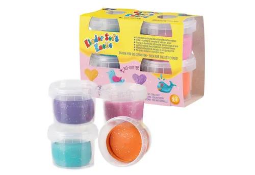 Feuchtmann Kinder Soft KNETE Mini Sparkle - 4 x 80g weiche Kinderknete, ungiftig, vegan und glutenfrei, lufttrocknende Glitzerknete mit Bio-Glitter im Knetset (ab 2 Jahren)