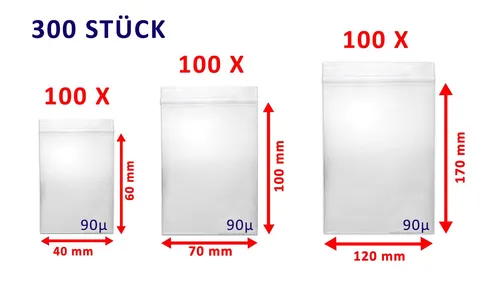 Zip Beutel Set Druckverschlussbeutel 40x60 | 70x100 | 120x170mm je 100St 50 my