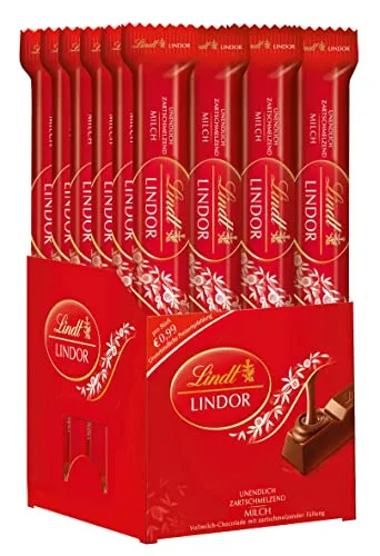 Lindt Lindor Milch Stick 38g - 24 Stück - Feine Schokolade, zartschmelzende Füllung für ein unvergleichliches Geschmackserlebnis.
