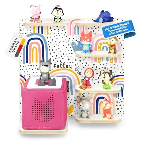 stadtecken Holzregal für Musikbox – Passend für Toniebox & ca. 30 Tonies | Perfekte Aufbewahrung fürs Kinderzimmer | Zum Aufhängen | Erweiterbar (Regenbogen)