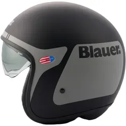 Blauer Pilot GO Jethelm, schwarz-grau-silber, Größe L - Robuster Motorradhelm aus Fiberglas mit Ratschenverschluss und Schnellverschluss-System. Ideal für Männer, bietet Komfort und Sicherheit auf jeder Fahrt.