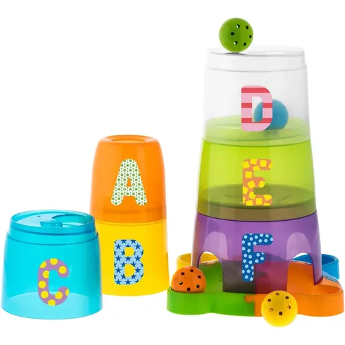 Chicco 2in1 Stapelbecher und Kugelbahn - 6 stapelbare Becher mit Buchstaben und Farben, fördert motorische Fähigkeiten und kreatives Spielen ab 6 Monaten