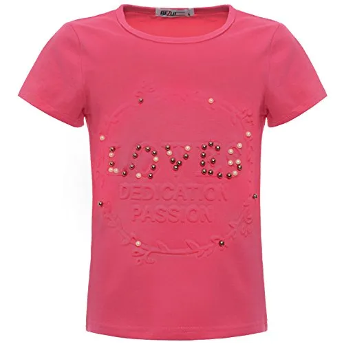 BEZLIT Mädchen Kinder Glitzer T-Shirt Oberteil Kunst-Perlen 22539 Pink 128