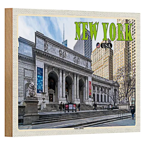 Holzschild Reise 18x12cm New York USA Public Library Bibliothek