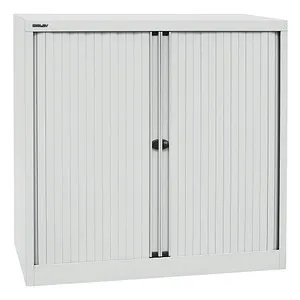 BISLEY Rollladenschrank lichtgrau mit 2 Fachböden - Büromöbel mit platzsparendem Design, ideal für kleine Räume. Robuster Stahl und verstellbare Fachböden für optimale Ordnung und Langlebigkeit.