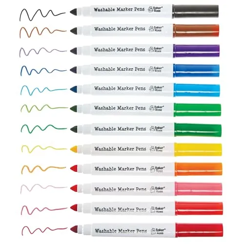 Baker Ross FN513 Abwaschbare Farbstifte – 12er-Pack, Filzstifte für Kinder