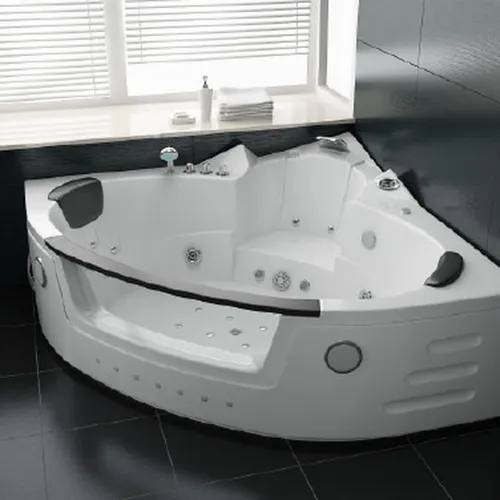 Whirlpool 140x140 cm mit Wasserfall, Lichttherapie und Soundsystem - Indoor-Whirlpool in Weiß, 140x140 cm, bietet entspannende Lichttherapie und integriertes Soundsystem für ein luxuriöses Wellness-Erlebnis.