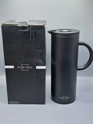 SILBERTHAL Isolierkanne Kaffeekanne Edelstahl 1 l - Isolierkanne aus doppelwandigem Edelstahl mit Glaseinsatz, hält Getränke 24 Stunden kalt und 12 Stunden warm – ideal für jeden Anlass.