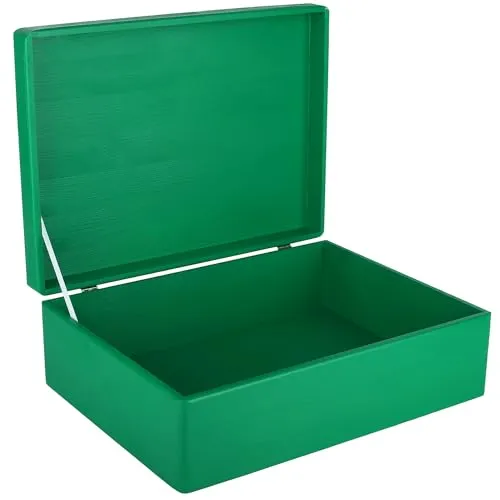 Creative Deco XL Große Holzkiste Grün mit Deckel – 40x30x14 cm - Praktische Aufbewahrungstruhe aus hochwertigem Kiefernholz, ideal für Dokumente, Spielzeuge und Geschenke. Perfekt für kreative DIY-Projekte und vielseitig einsetzbar in jedem Raum.