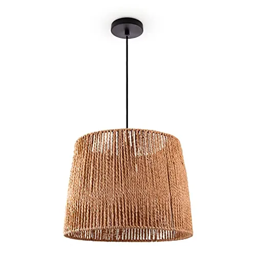 Paco Home Hängelampe Bambus Wohnzimmer Pendelleuchte Rattan Esstisch Esszimmer Lampe E27 Hängeleuchte Papier Boho, Farbe:Natur (Ø35cm), Leuchtenart/Farbe:Pendelleuchte - Schwarz