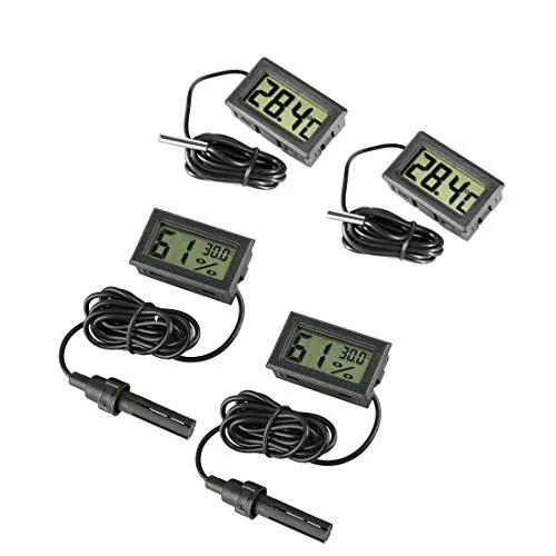 JZK 4 x Schwarzes Digitales LCD Wasser Thermometer mit Sonde & Batterie für Aquarium, Terrarium und Vivarium