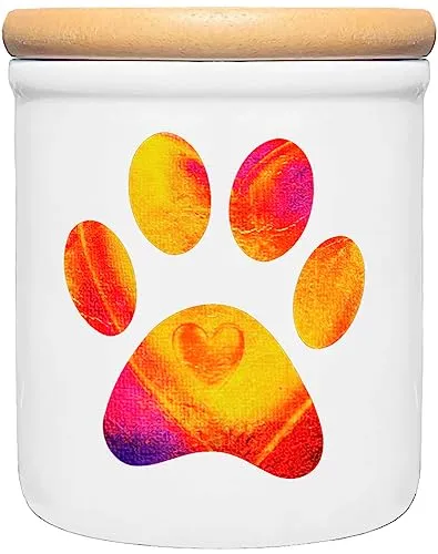 Cadouri Keramik Leckerli-Dose » Pfote «┊Snackdose Keksdose Aufbewahrungsdose┊mit Holzdeckel