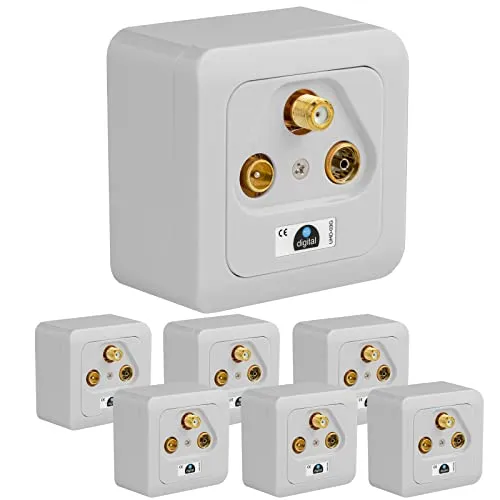 HB-DIGITAL 7X 3-Loch Antennen-Dose SAT Kabel Enddose VERGOLDETE ANSCHLÜSSE (SAT/TV/Radio) für Koaxial- & Antennenkabel Fernsehen Full HD Digital Analog Aufputz Unterputz