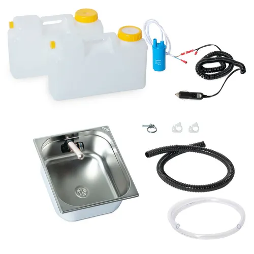 12V Miniküche Campingküche Caravan Reisemobil Spüle 354x325x150 mm - Praktische Spüle für mobile Küchen, ideal für Camping und Reisen. Kompakt und einfach zu installieren, sorgt sie für eine zuverlässige Wasserversorgung unterwegs.