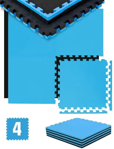 eyepower 4cm Extra-Dick Trainingsmatte - 1m² Fitness Puzzlematte für Dein Homegym - Sportmatte mit 4 Puzzleteilen (50x50 cm) für Schall- und Stoßdämpfung. Ideal für Fitness, Kampfsport und mehr - leicht zu verstauen und unendlich erweiterbar.