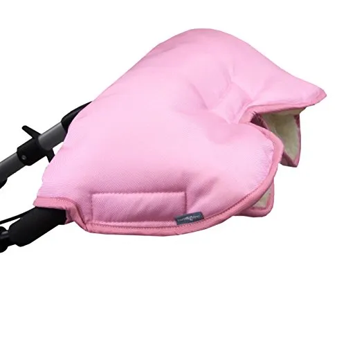 BAMBINIWELT Muff Handwärmer Handschuh für Kinderwagen Buggy mit Lammwolle für warme Hände universal UNI (rosa)