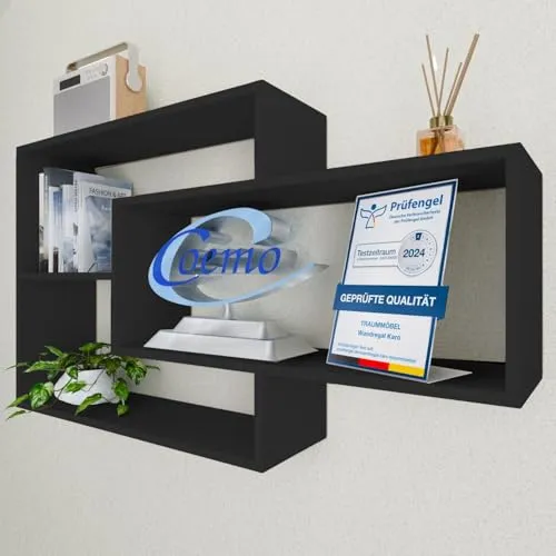 TRAUMMÖBEL Wandregal Schwarz – Schweberegal für Bücher und Deko - Bücherregal und Hängeregal in Schwarz, ideal für Wohnzimmer, Küche oder Schlafzimmer. Zeitloses Design mit schwebendem Effekt und großzügiger Ablagefläche für kreative Deko und Ordnung.