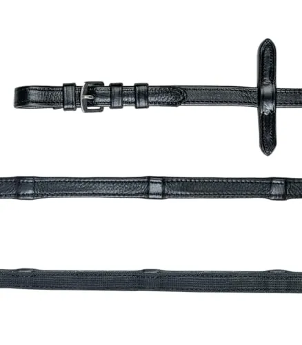 WALDHAUSEN X-Line Gummi-Lederzügel schwarz - Hochwertige Zügel aus weichem Leder mit Gummierung und Lederstegen, ideal für optimalen Halt und Kontrolle beim Reiten. Mit Martingalschiebern und Edelstahlbeschlägen.