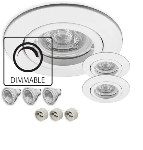 LED Einbaustrahler dimmbar 3er Set | Einbauleuchten 230V weiß 68mm Lochbohrung | Deckenleuchte Decken-Strahler inkl. 7,5 W LED neutralweiss Leuchtmittel | Deckenspot mit GU10 Fassung