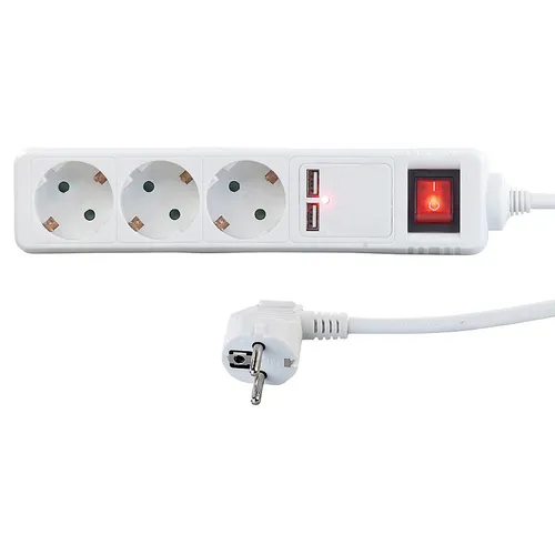 revolt 3-fach-Steckdosenleiste mit Netzschalter und 2 USB-Ports, 2,1 A