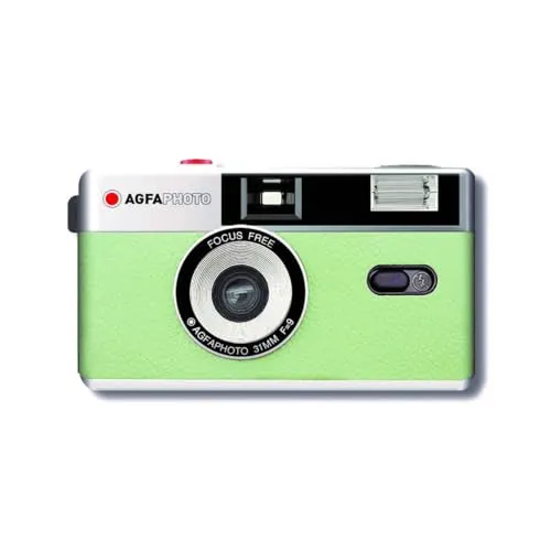 AgfaPhoto analoge 35mm Foto Kamera mintgreen - moderne wiederverwendbare Kleinbildkamera, ideal für alle 35mm Filme mit eingebautem Blitz und einfacher Handhabung