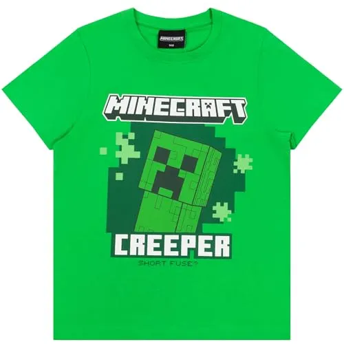 Minecraft Jungen T-Shirt Creeper Baumwolle Gaming Shirt (Creeper Grün, 128)