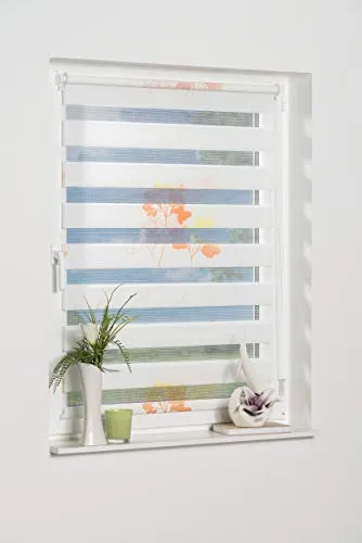 K-home Klemmfix Doppelrollo Denia ohne Bohren Orange 120 x 150 cm (B x L) Design:Blume