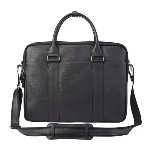 Laptoptasche aus echtem Leder für Herren – Schlanke 14-Zoll-Business-Aktentasche – Büro-, Arbeits- und Reisetasche aus vollnarbigem Rindsleder mit verstellbarem Riemen, Fächern und Rotguss-Beschlägen
